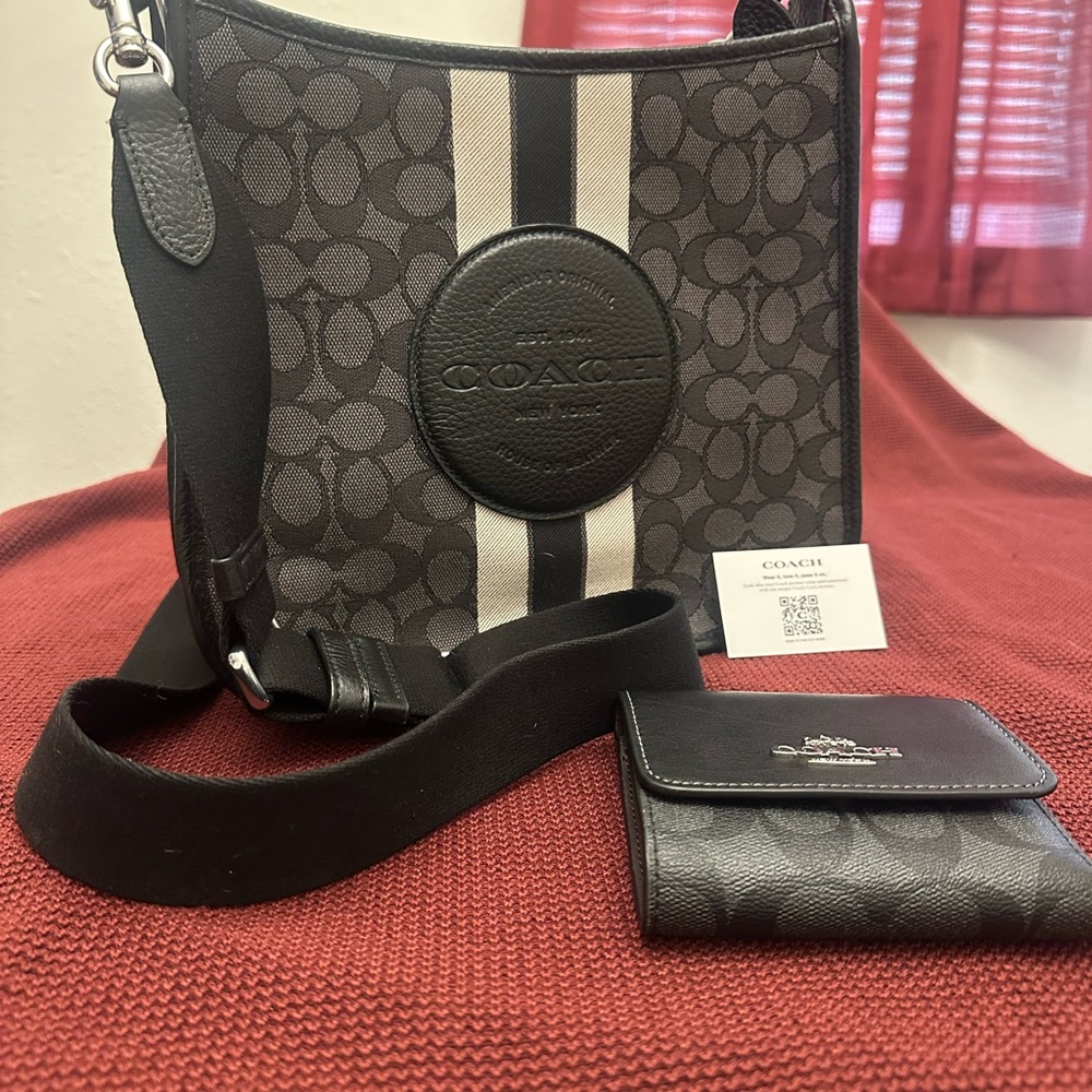 Coach Signature Black and Gray Messenger Bag with Monogram